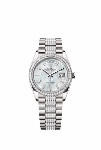 Rolex Day-Date 36 White Gold - Diamond / MOP - Baguette / President - Diamond 128349RBR-0050 (m128349rbr-0050)